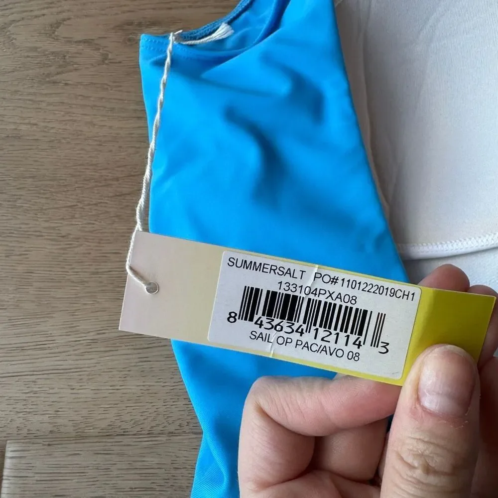 NWT Summersalt The Sail Snap Front Square Neck One Piece Swimsuit Blue 8 Resort